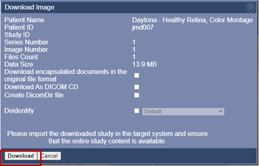 OA Downloading In DICOM Download Button