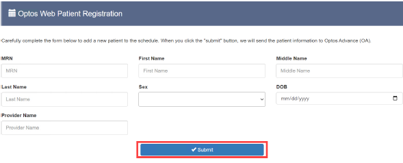 Web Patient Registration Manual Entry Submit